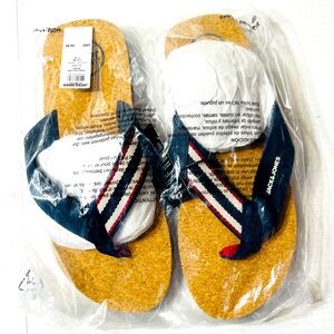 NWT Jack & Jones Flip Flops Men’s‎ 10 Navy Cork Vacation Nautical Yacht Preppy